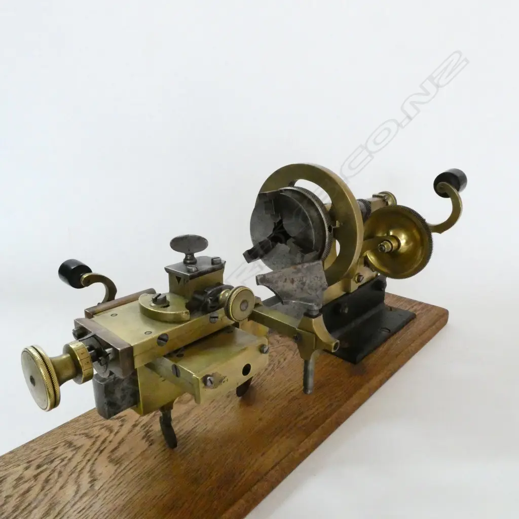 LATE 19thC BRASS HAND OPERATED CLOCK/WATCHMAKER'S LATHE w COMPOUND SLIDE, ETC. Image 1++